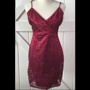 Charlotte Russe Lace Overlay V-Neck Sheath Burgundy Dress NWT